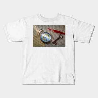 Beautiful Pocket Watch On Old Letters Kids T-Shirt